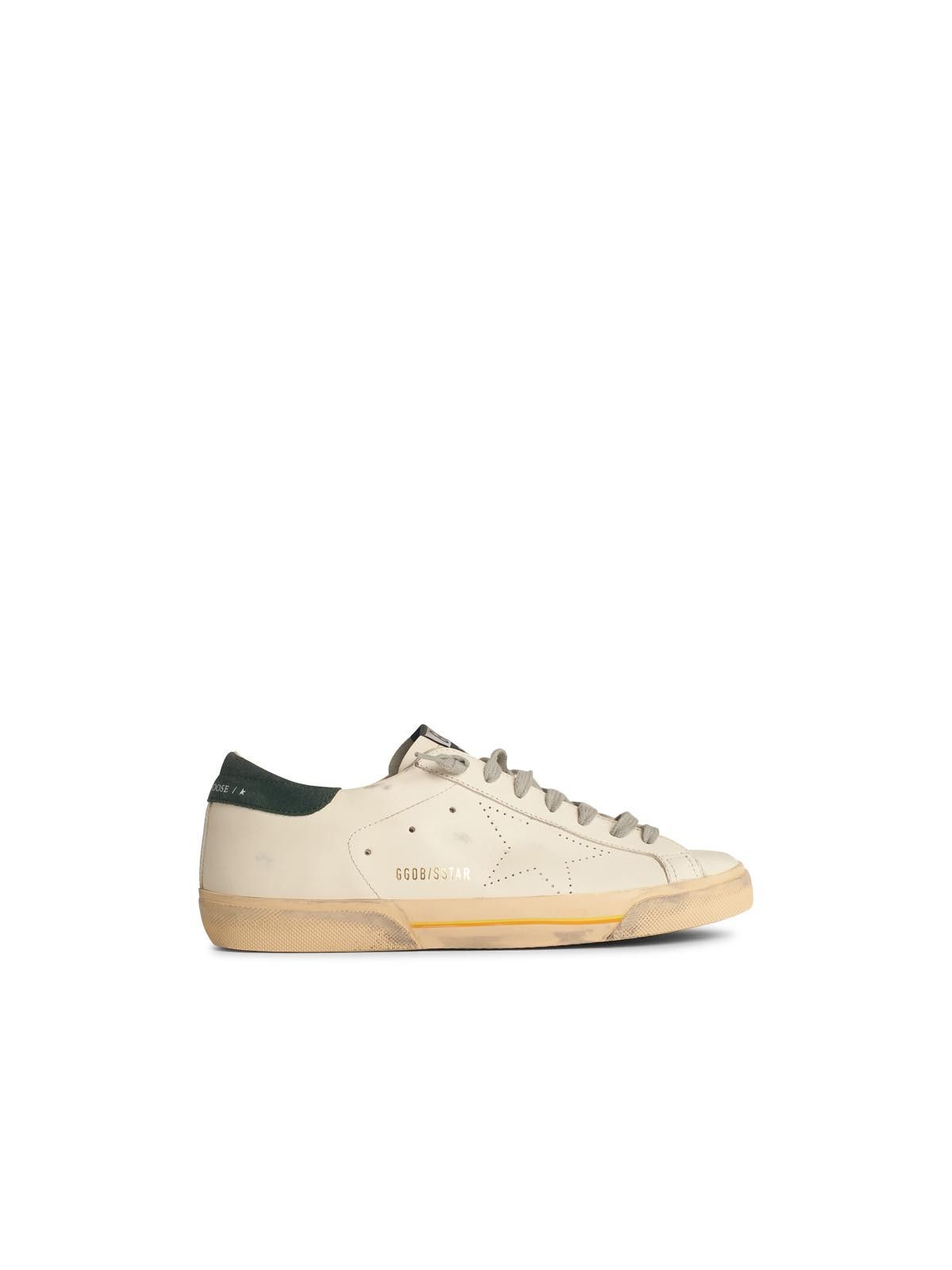 Golden Goose Super-Star Skate' In White Leather With Green Suede Heel Shoes, Men's (Size 8)