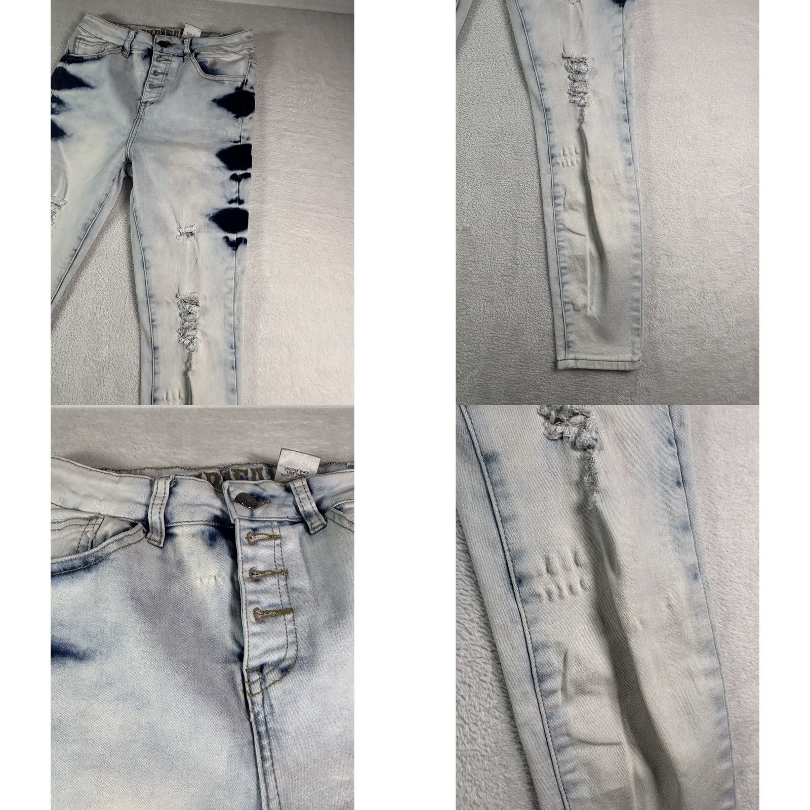 Denime VIP Denim Jeans Women’s Acid Wash Tie Dye Distressed Skinny 9-10 Button Fly 5-Pocket Blue Vintage No Size 30" / US 8 / IT 44 - 10 Thumbnail
