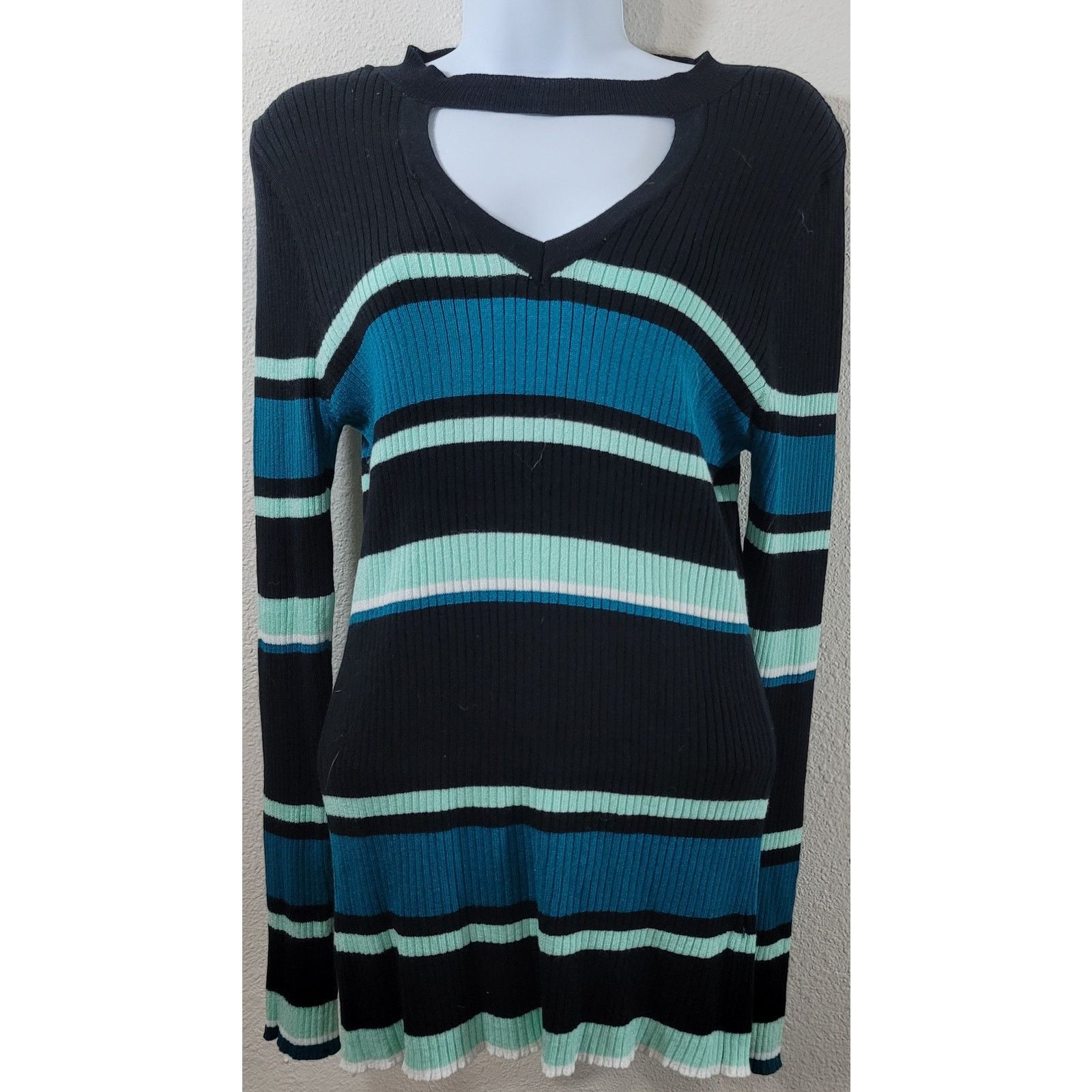Other No Boundaries Black Blue Teal Striped Knitted Top 2XG 19 Size L / US 10 / IT 46 - 1 Thumbnail