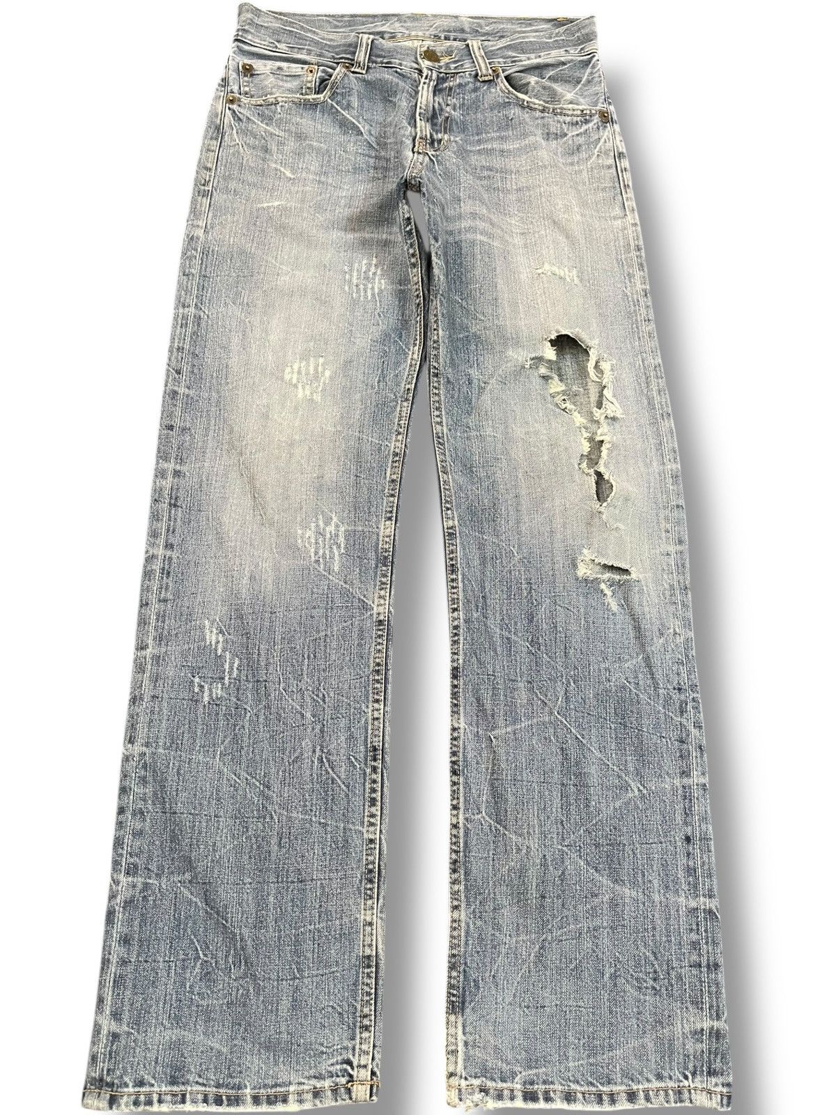 Japanese Brand × POST ARCHIVE FACTION (PAF) × Vintage Vintage Oririn Embroidded Grandmind Ripped Distressed Denim Size US 31 - 2 Thumbnail