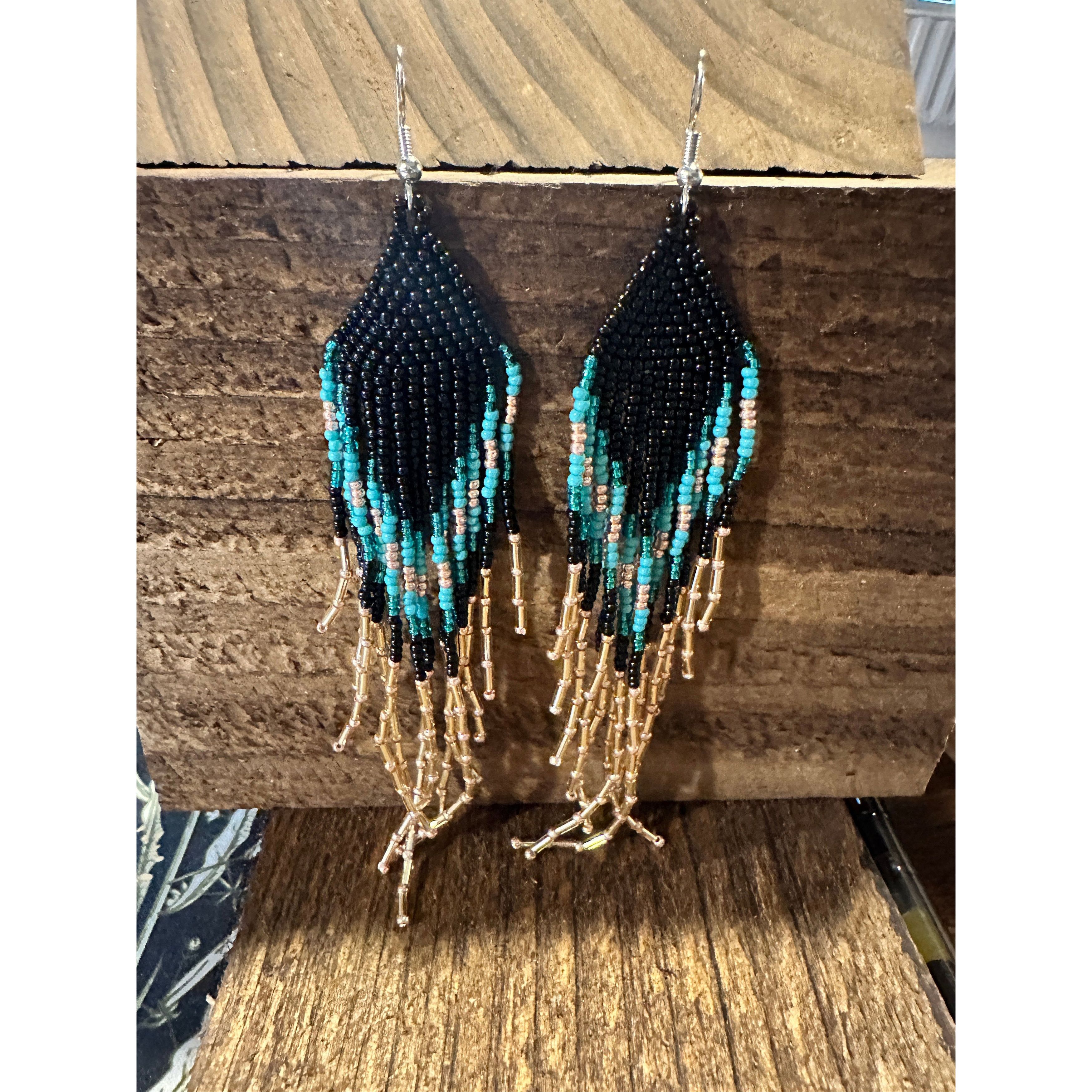 Other Bohemian Navajo Seed Bead Dangle Earrings with Black and Tur Size ONE SIZE - 2 Thumbnail