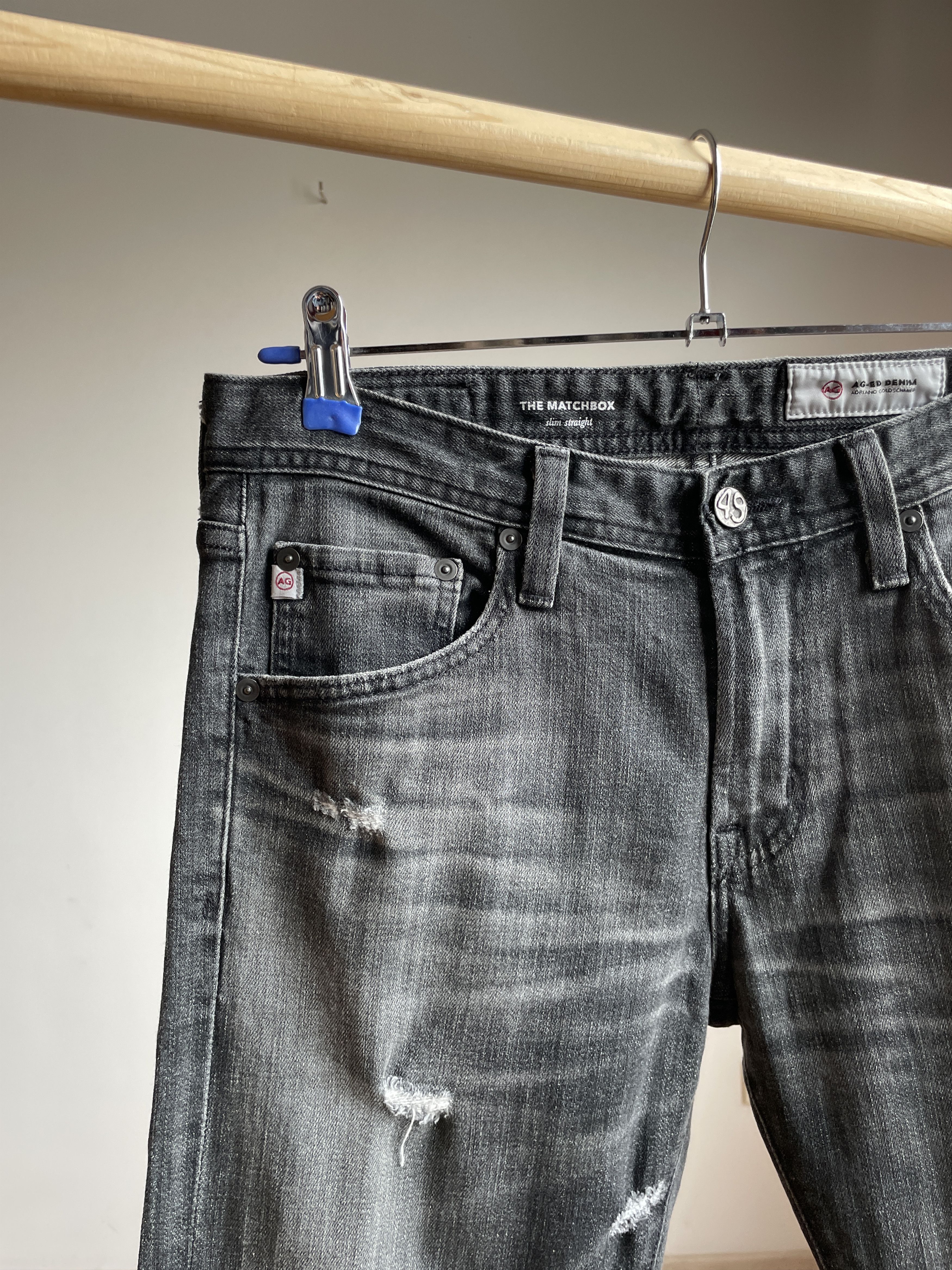 AG Adriano Goldschmied Adriano Goldschmied Matchbox Slim Staight Distressed Denim Size US 31 - 6 Thumbnail