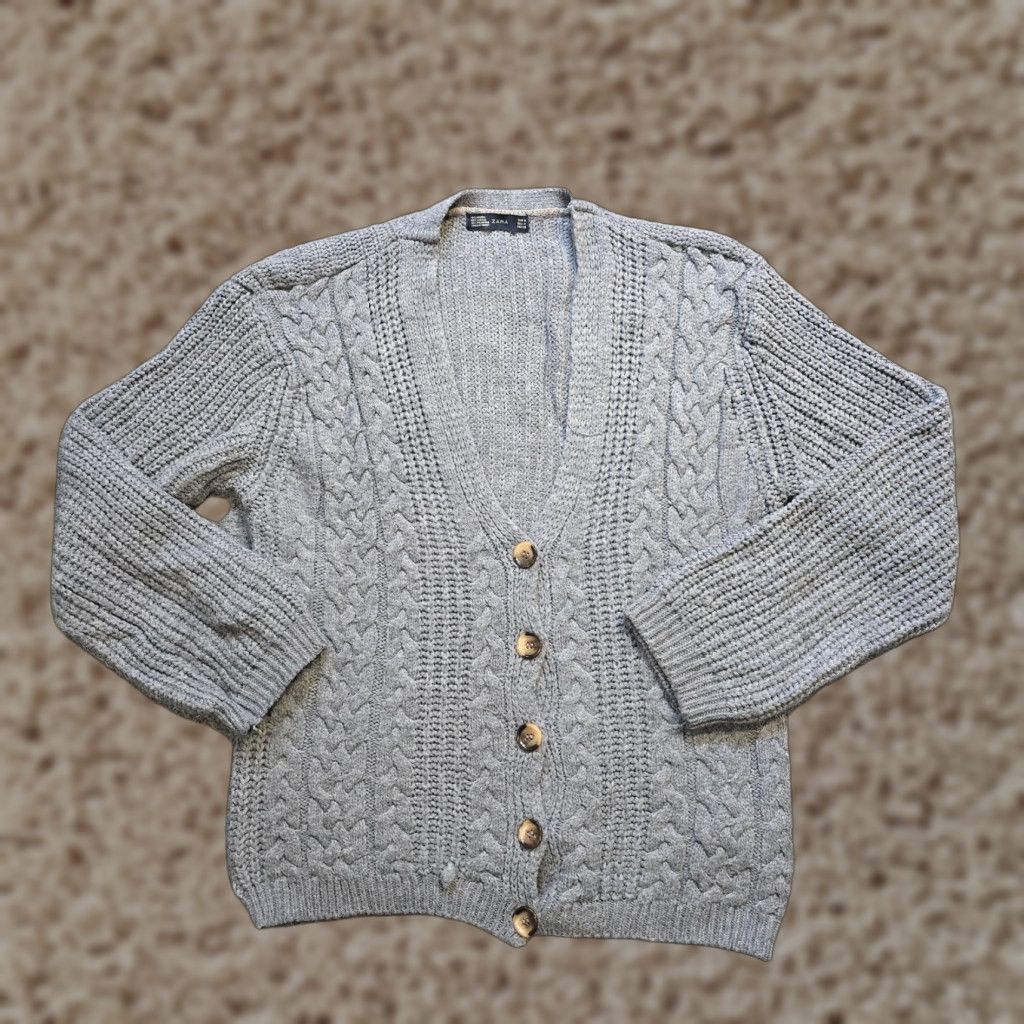 Zara Zara Sweater Cardigan Womens Size Medium Gray Cable-Knit Angora Casual Grandma Size M / US 6-8 / IT 42-44 - 1 Thumbnail