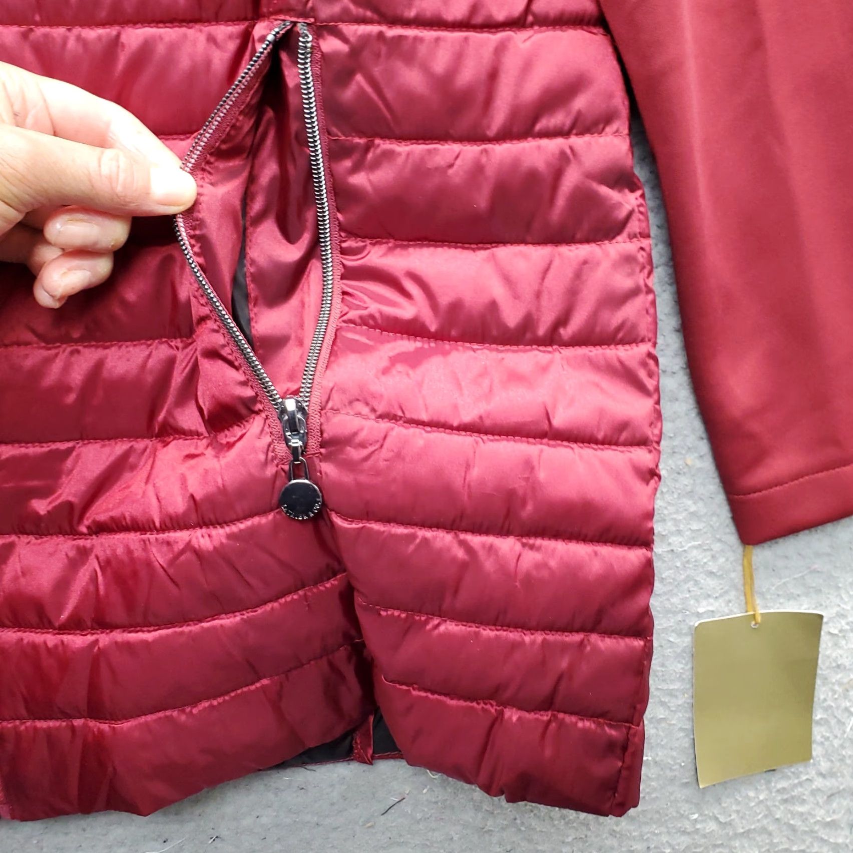CO Laurier & Co Puffer Jacket Women M Dark Red Quilted Hooded Outdoor Full Zip Shirt? Size M / US 6-8 / IT 42-44 - 3 Thumbnail