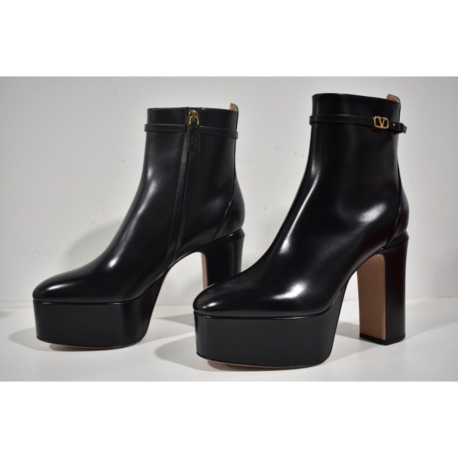 Valentino Valentino Tan-go 120 Black Leather Short Ankle Block Heel Size US 11.5 / IT 41.5 - 9 Thumbnail
