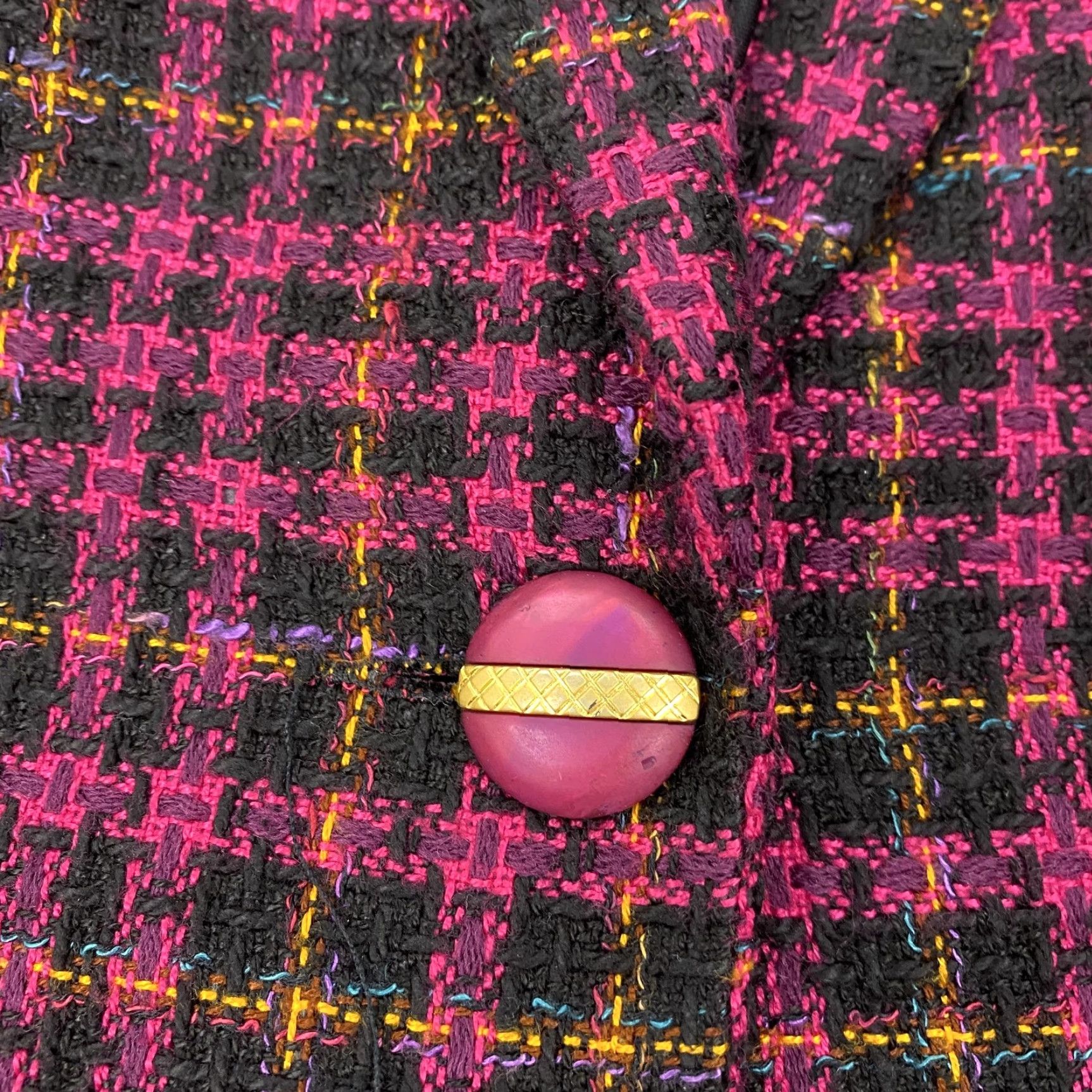 Vintage VINTAGE That's Me! Blazer Womens 18 Pink Black Tweed Plaid Single-Breasted Notch Lapel Jacket Tailored Business Workwear Womens 90s Size XXL / US 16-18 / IT 52-54 - 3 Thumbnail