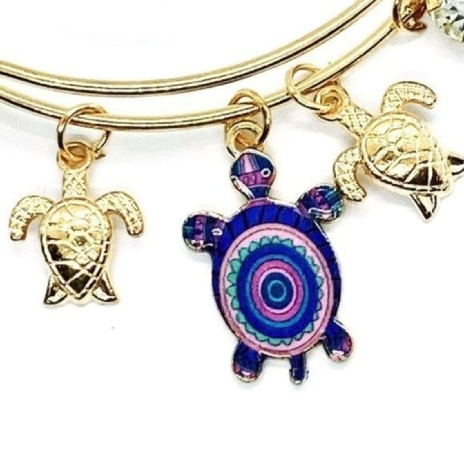 Other Beaded Sea Turtle Charm Colorful Bangle Bracelet Size ONE SIZE - 4 Thumbnail