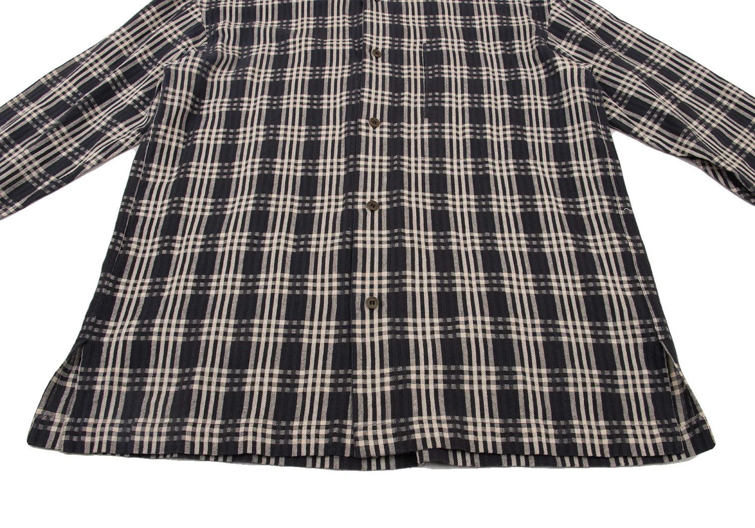 Issey Miyake Cotton Check Band Collared Shirt in Black Cream, M Size US M / EU 48-50 / 2 - 13 Thumbnail