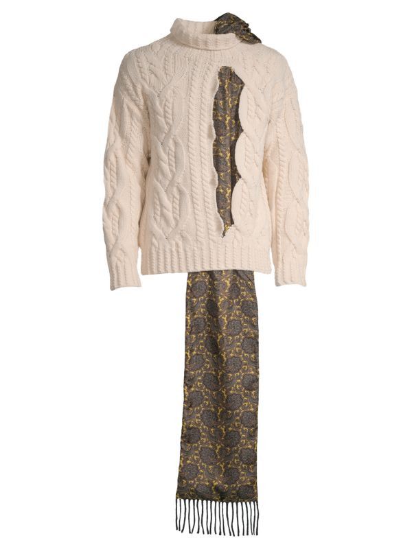 Maison Margiela o1y1124 Silk & Wool Distressed Cable Knit Sweater In Ivory Size US S / EU 44-46 / 1 - 1 Thumbnail