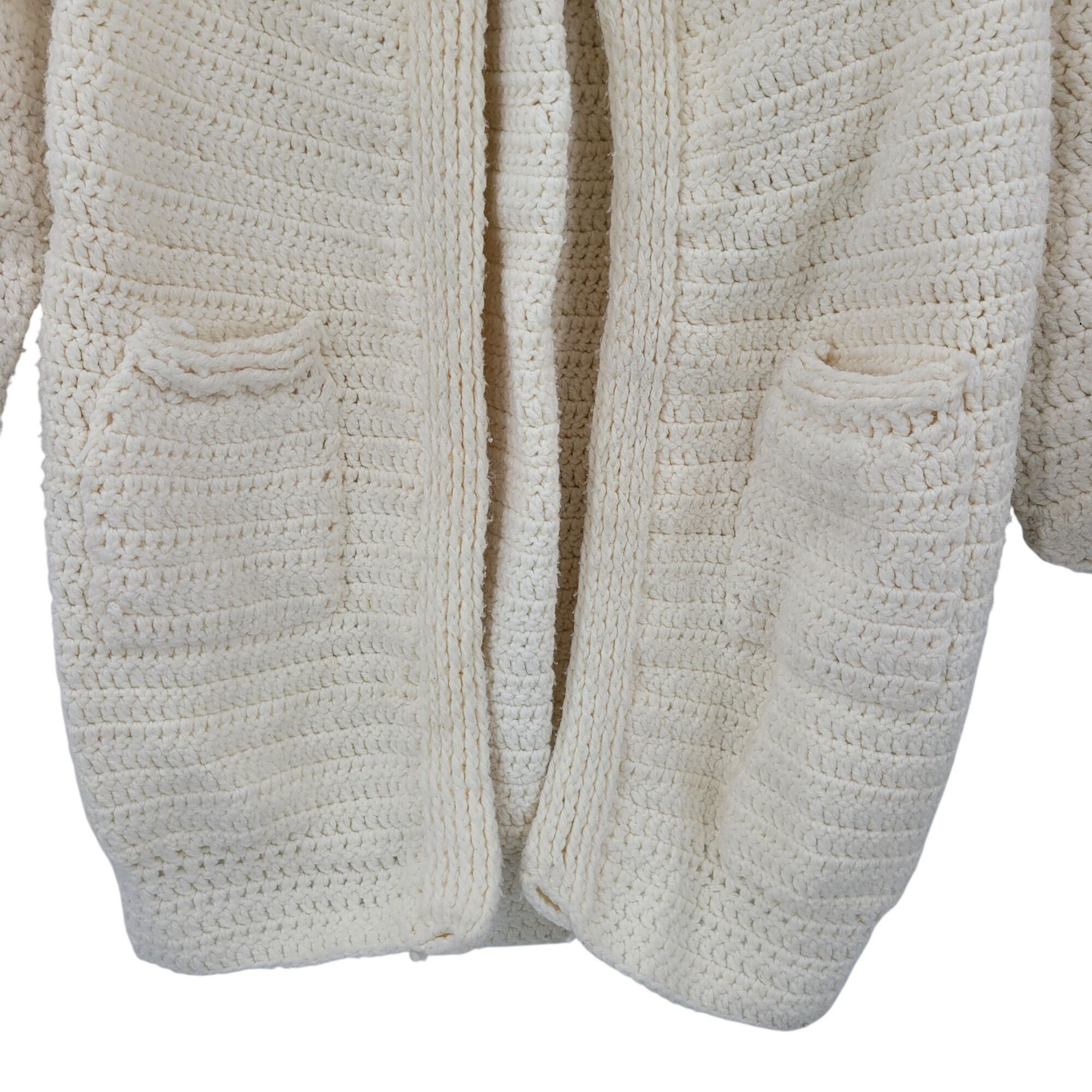 Handmade Vtg 70s Cream Handmade Coatigan Cardigan Puff Sleeve Pockets Size M / US 6-8 / IT 42-44 - 7 Thumbnail