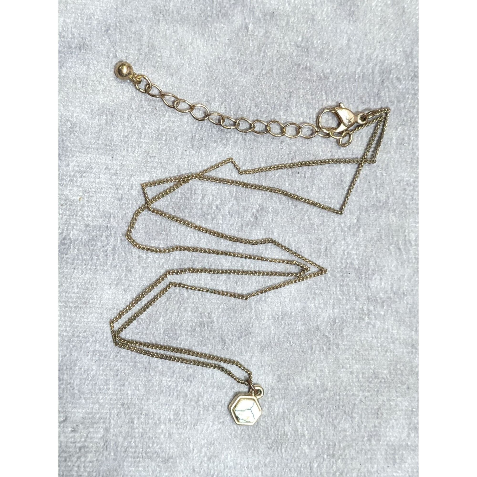 Other Dainty Minimalist Hexagonal White Crackle Stone Pendant Neck Size ONE SIZE - 6 Thumbnail