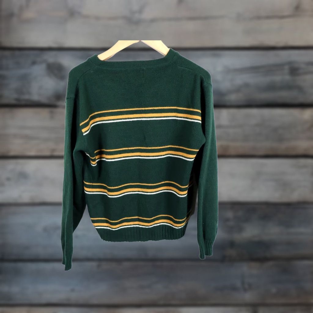 Vintage VINTAGE Mens Large Green Yellow Striped V-Neck Sweater Shirt Pullover 80s 90s Preppy Casual Lightweight Knit Boxy Fit Size US L / EU 52-54 / 3 - 1 Thumbnail