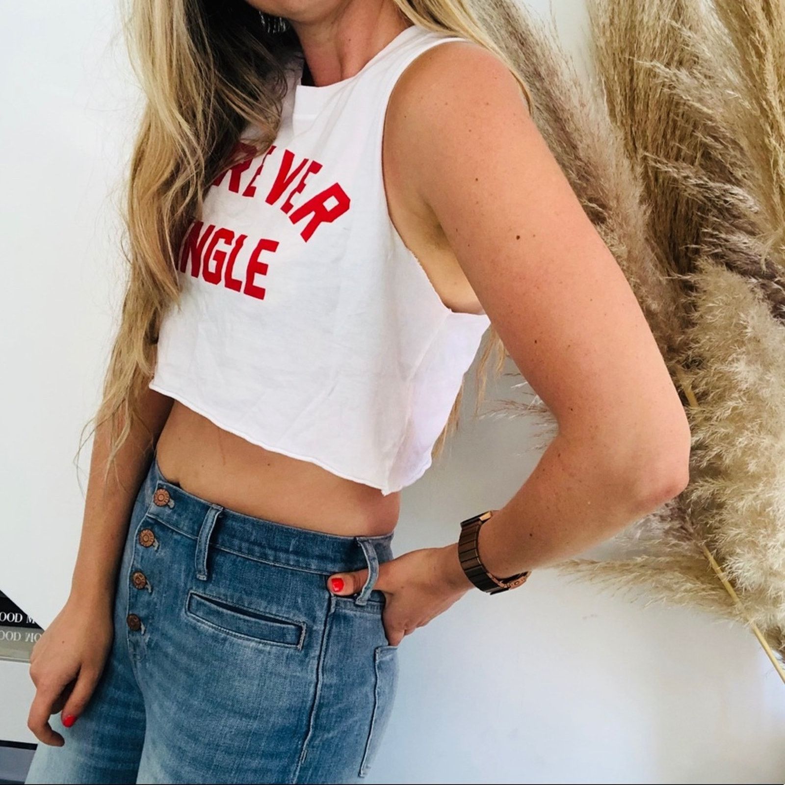 Nordstrom NEW PRIVATE PARTY REVOLVE Forever White Crop Tank Top Shirt Size XS / US 0-2 / IT 36-38 - 2 Thumbnail