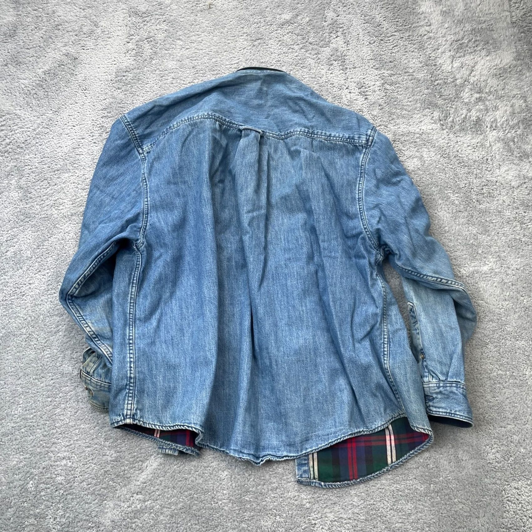 Eddie Bauer VTG Eddie Bauer Jacket Mens XL Denim Thrashed Grunge 90s Plaid Bomber Jacket Blue Size US XL / EU 56 / 4 - 2 Thumbnail