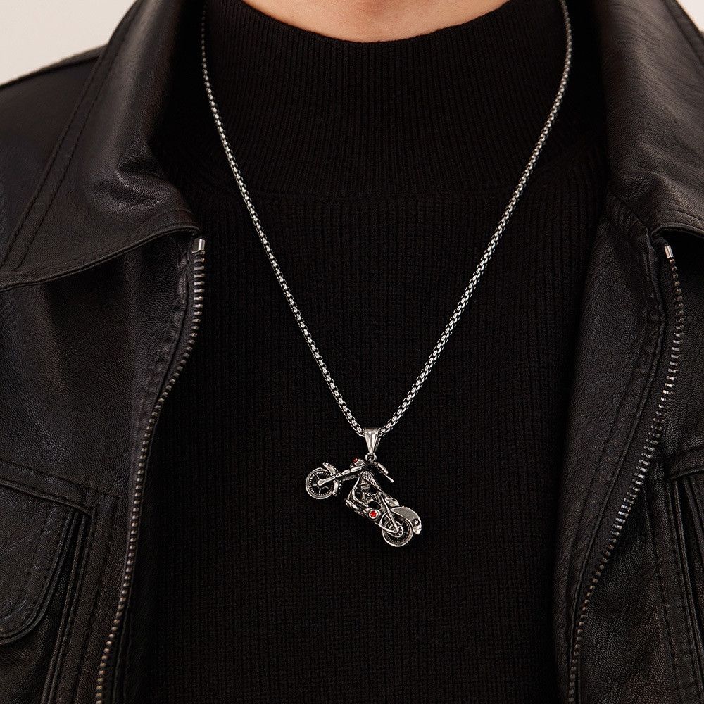 Designer × Japanese Brand Stainless Steel Necklace Cubic Zirconia Motorcycle Pendant Size ONE SIZE - 3 Thumbnail