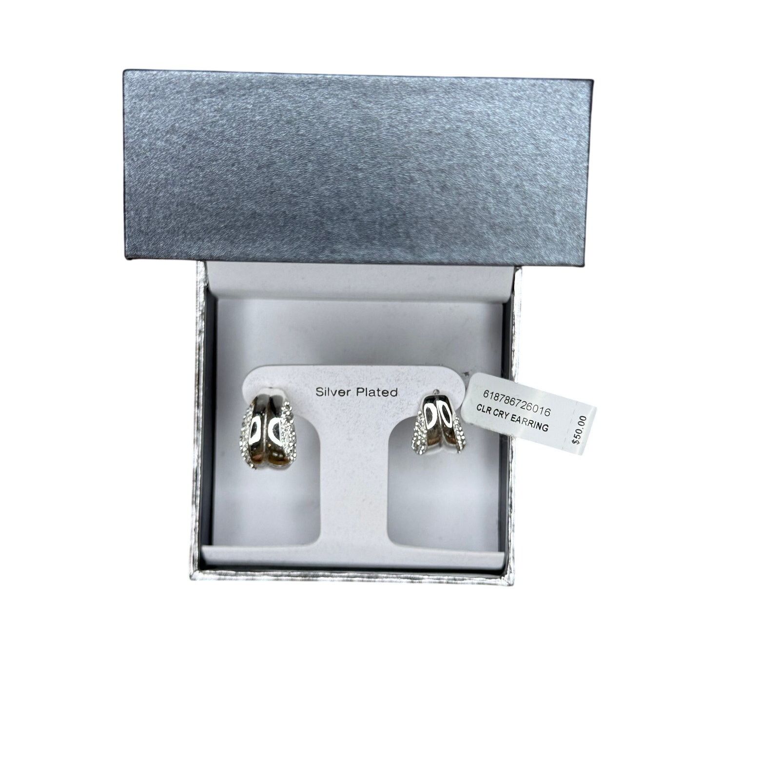 Other ANDNOWTHIS Silver Plated Crystal Hoop Earrings | New Size ONE SIZE - 1 Thumbnail
