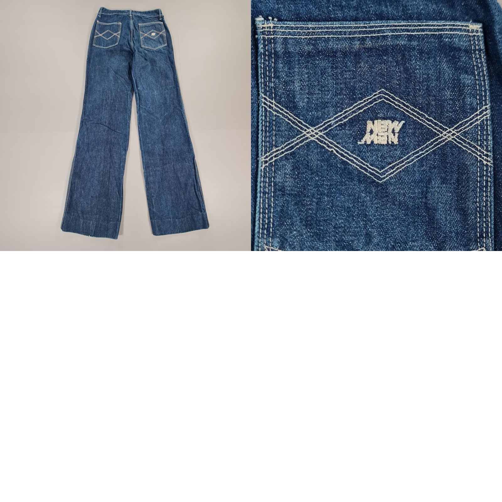 Vintage Womens Baggy Jeans Blue W26 L34 Flare High Rise Denim Jeans 5-Pocket Zip Fly 100% Cotton French Made Womens Size 28" / US 6 / IT 42 - 8 Thumbnail