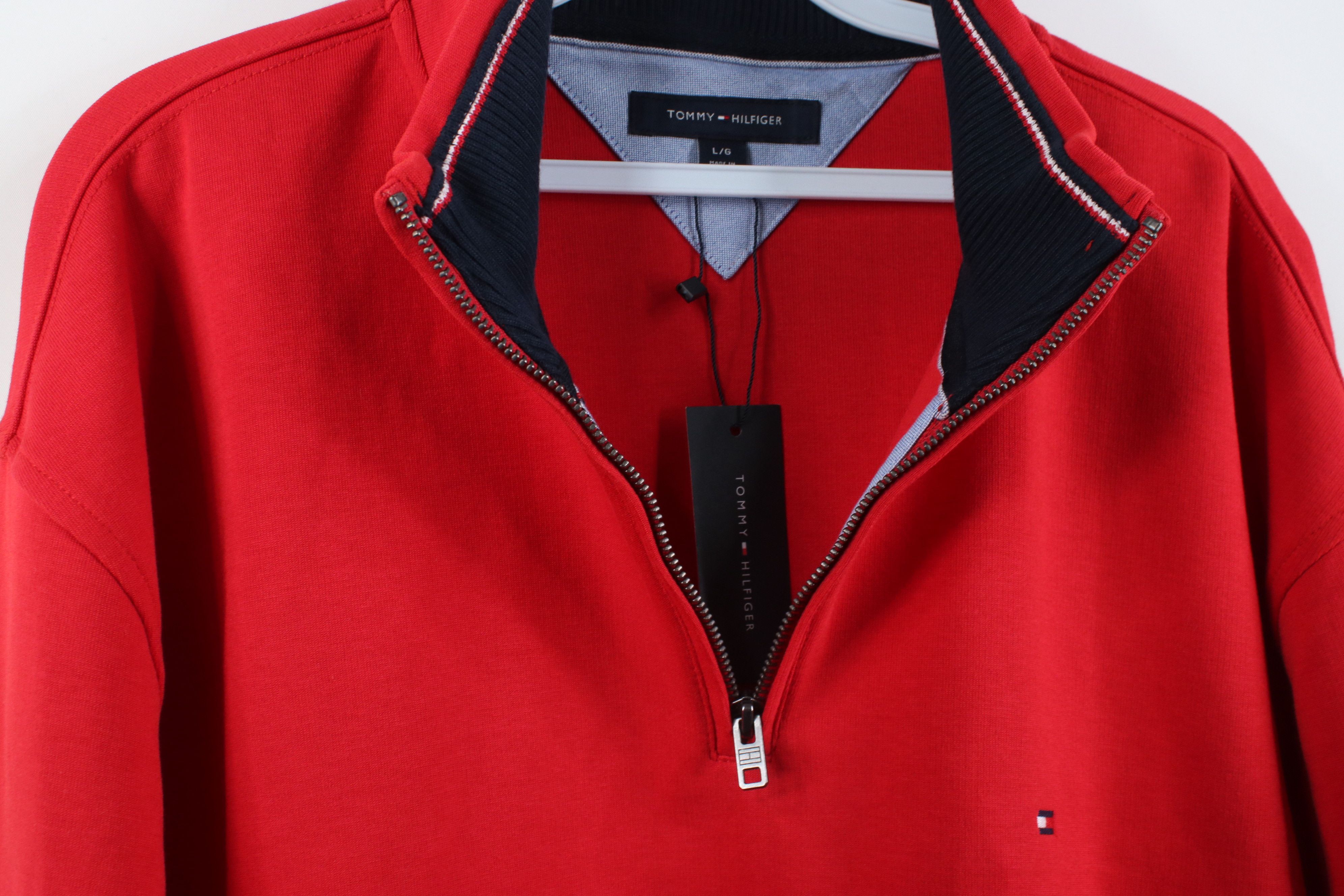 Tommy Hilfiger Deadstock Y2K Tommy Hilfiger Cotton Knit 1/4 Zip Sweater Red Size US L / EU 52-54 / 3 - 7 Thumbnail