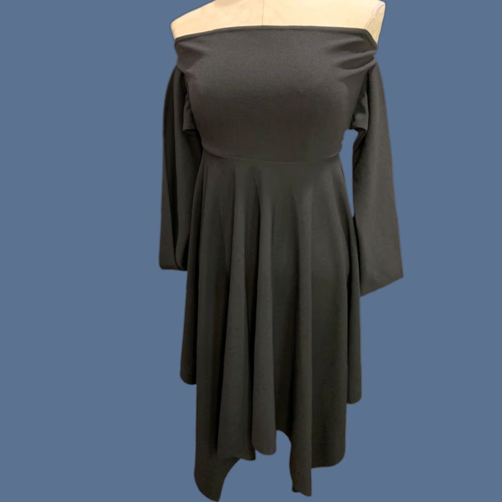 Vintage Quiz Dress Off Shoulder Hanky Hem Drape Black Size 6 Midi Women Size M / US 6-8 / IT 42-44 - 1 Thumbnail
