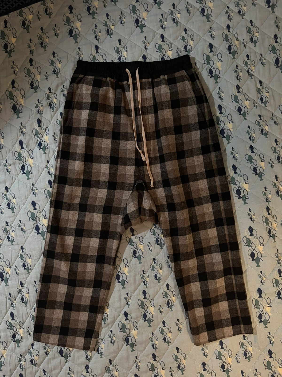 Rick Owens RICK OWENS Black Plaid Drawstring Cropped Trousers Size US 32 / EU 48 - 7 Thumbnail