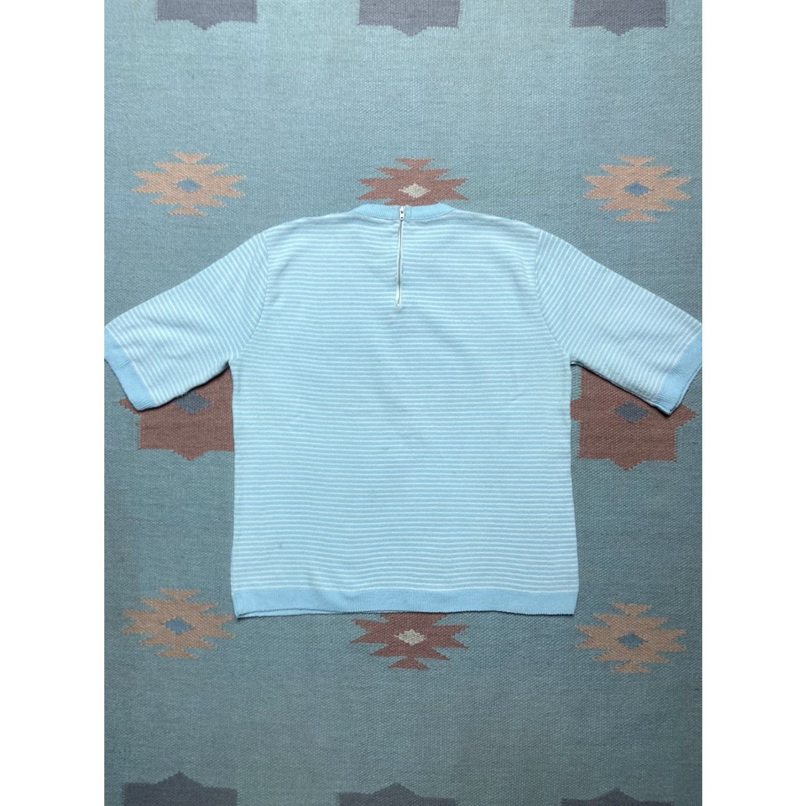 Vintage VINTAGE 60s 70s short sleeve t shirt striped textured blue women’s large Size L / US 10 / IT 46 - 7 Thumbnail