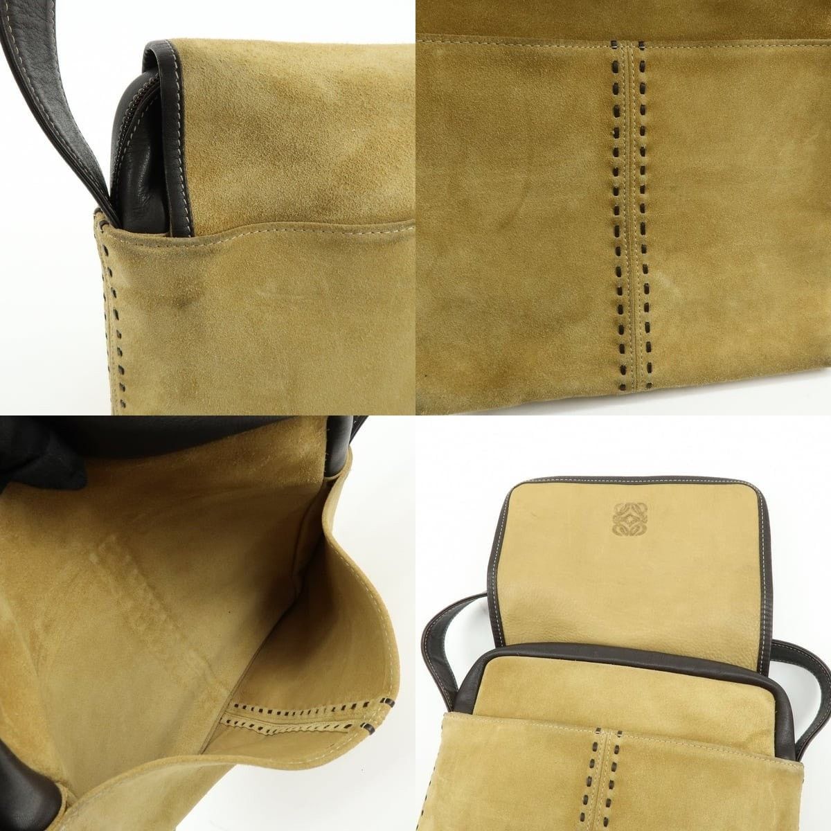Loewe Loewe Anagram Suede Shoulder Bag Tan Size ONE SIZE - 6 Thumbnail