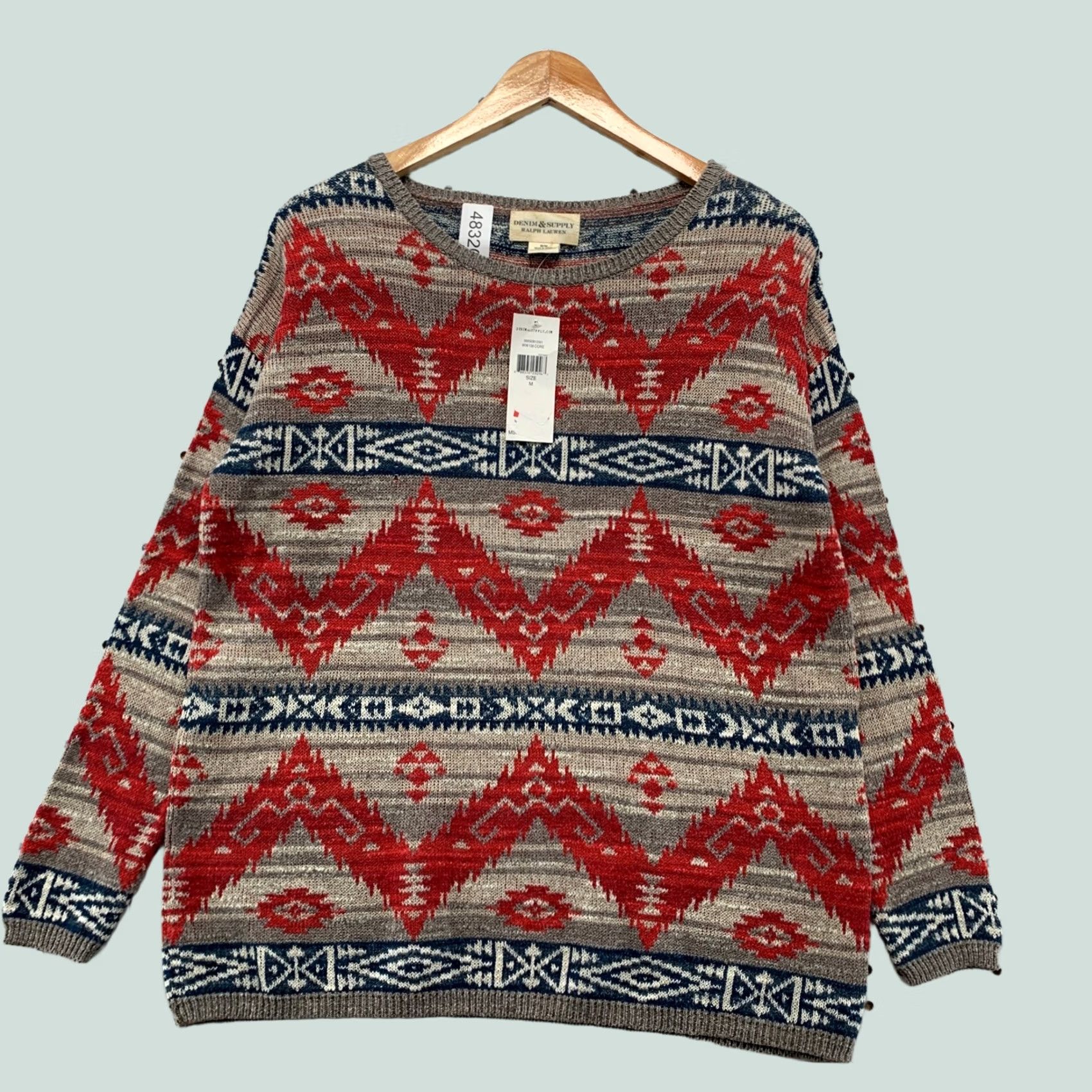 Vintage Denim & Supply Ralph Lauren Womens Southwestern Intarsia Cotton Sweater Red M Size M / US 6-8 / IT 42-44 - 1 Thumbnail