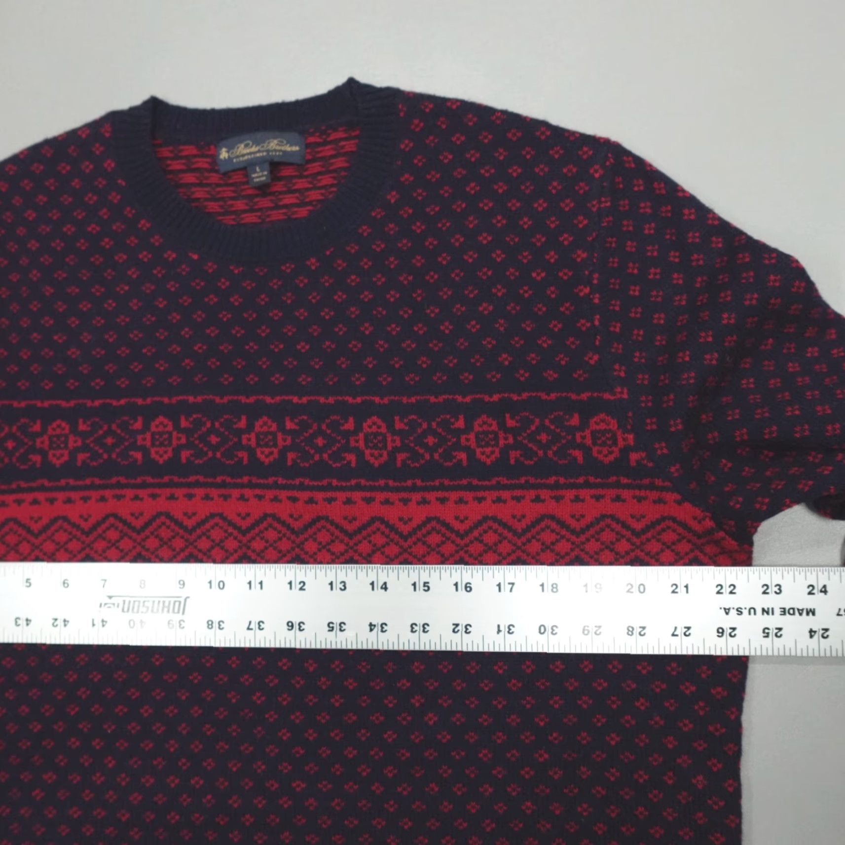 Brooks Brothers Brooks Brothers Sweater Crewneck Merino Wool Fair Isle Blue Red Mens L Regular Knit Casual Holiday 90s Pullover Size US L / EU 52-54 / 3 - 5 Thumbnail