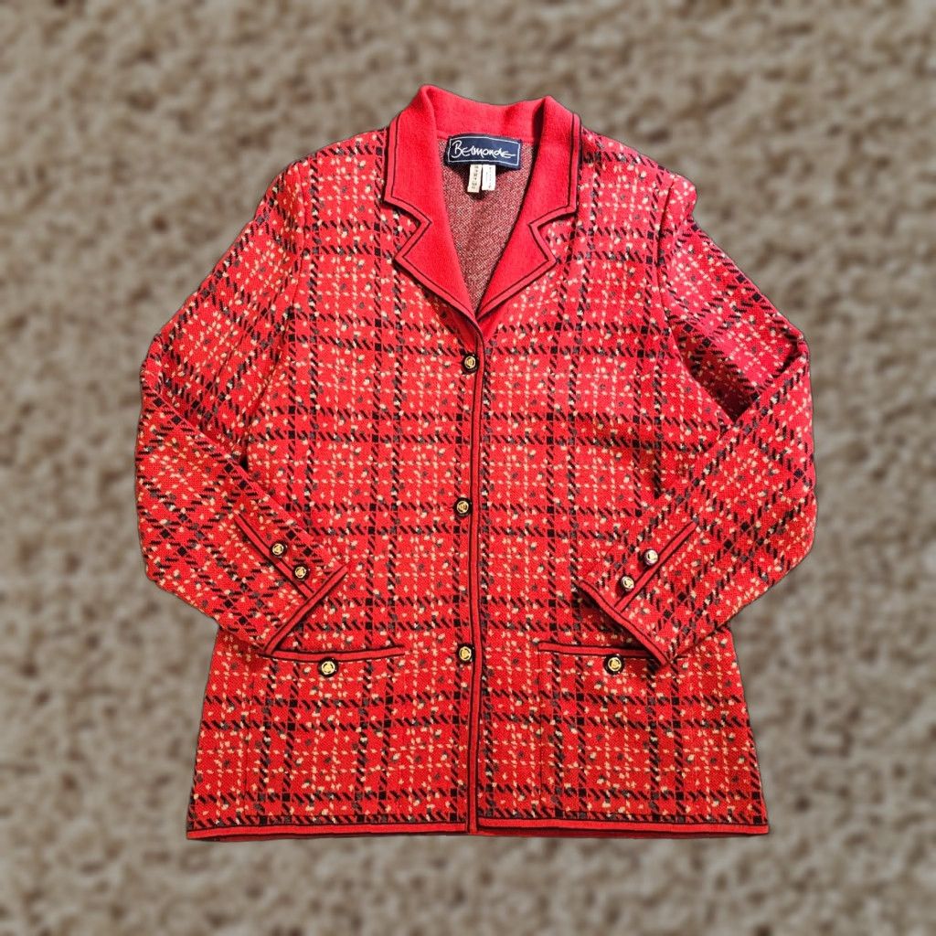 Vintage VINTAGE Belmonde Cardigan Sweater Womens 14 Red Plaid Gold Button Classic Preppy Size XL / US 12-14 / IT 48-50 - 1 Thumbnail
