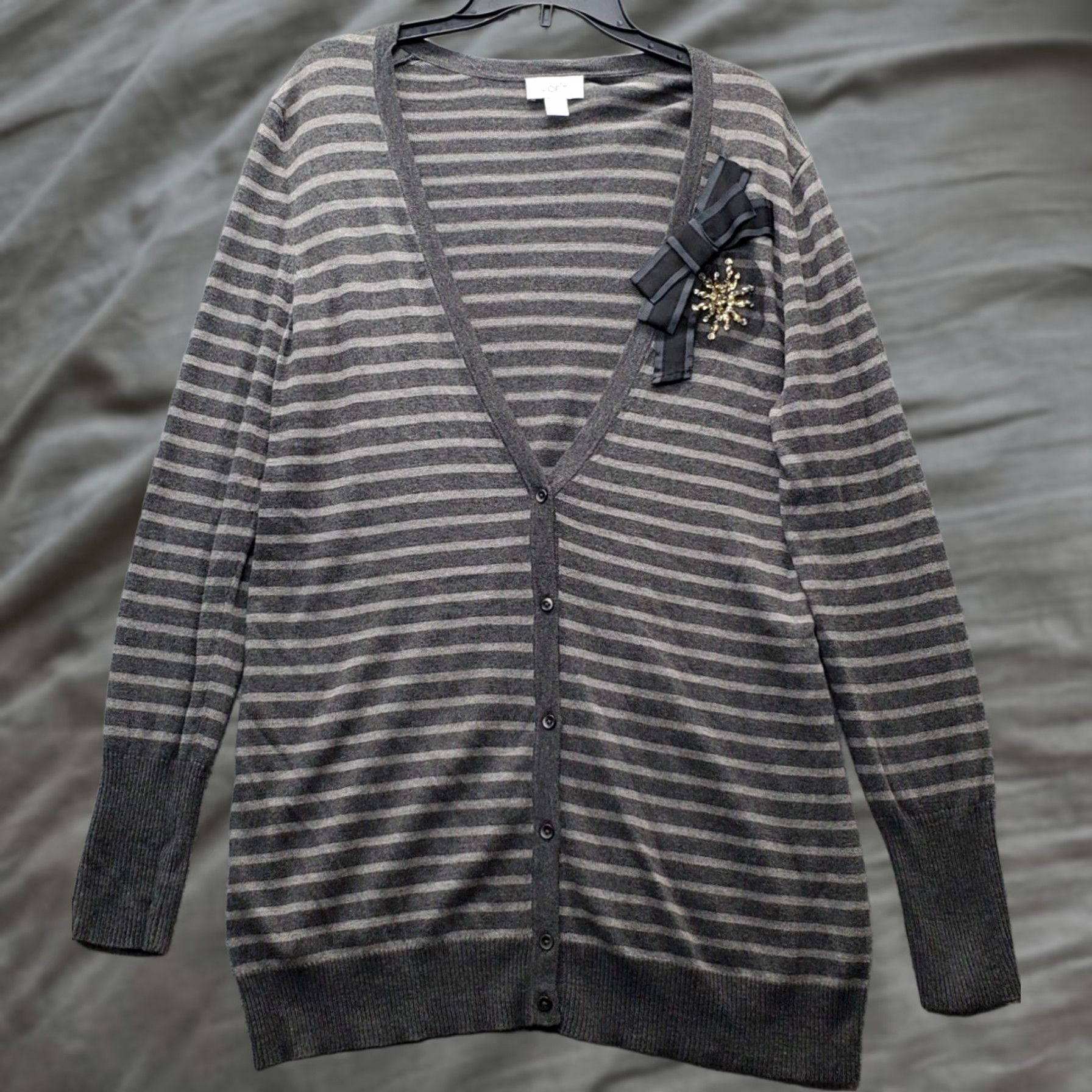 Loft LOFT Cardigan Sweater Women XL Multi Striped Long Sleeve V Neck Bow Button Front Size XL / US 12-14 / IT 48-50 - 1 Thumbnail