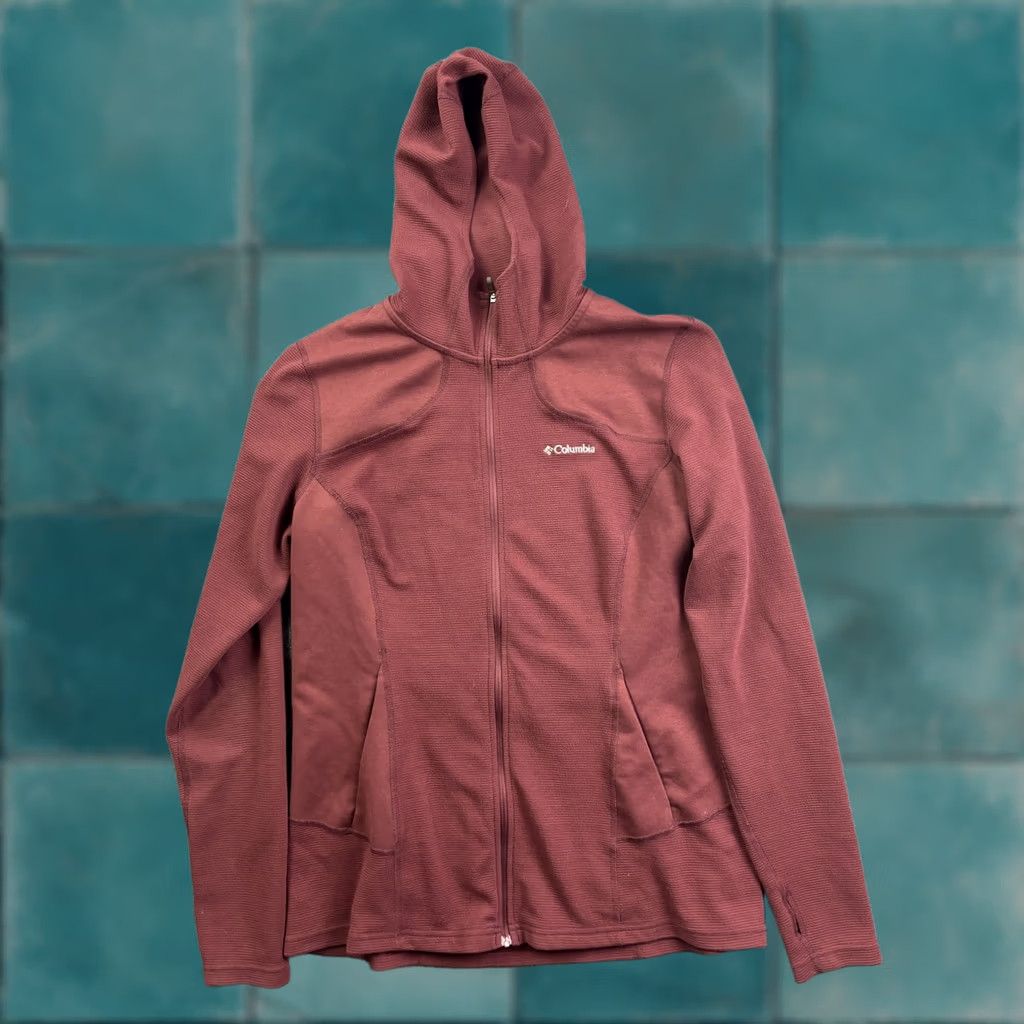 Vintage Columbia Jacket Womens L Red Hooded Full Zip Fleece Thumbholes Hiking Size L / US 10 / IT 46 - 1 Thumbnail