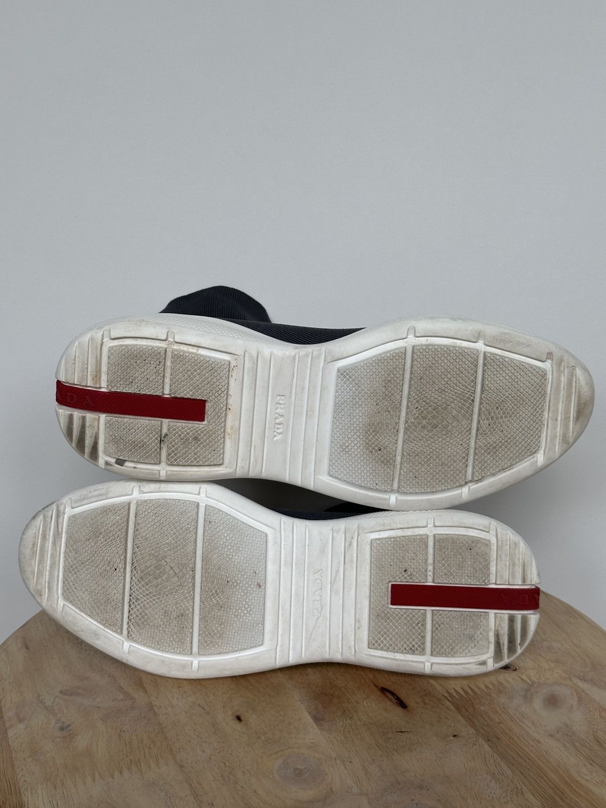 Designer × Prada Prada sock sneakers grey logo spellout Size US 5 / IT 35 - 11 Thumbnail