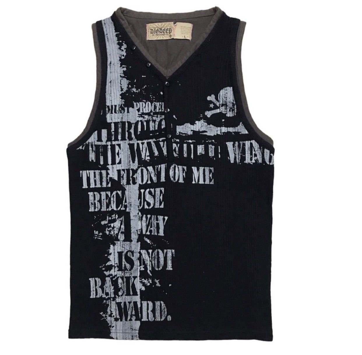image of 14Th Addiction x Le Grande Bleu L G B 2000's Dig Deep Thermal Poem Skull Doublelayer in Black (Size