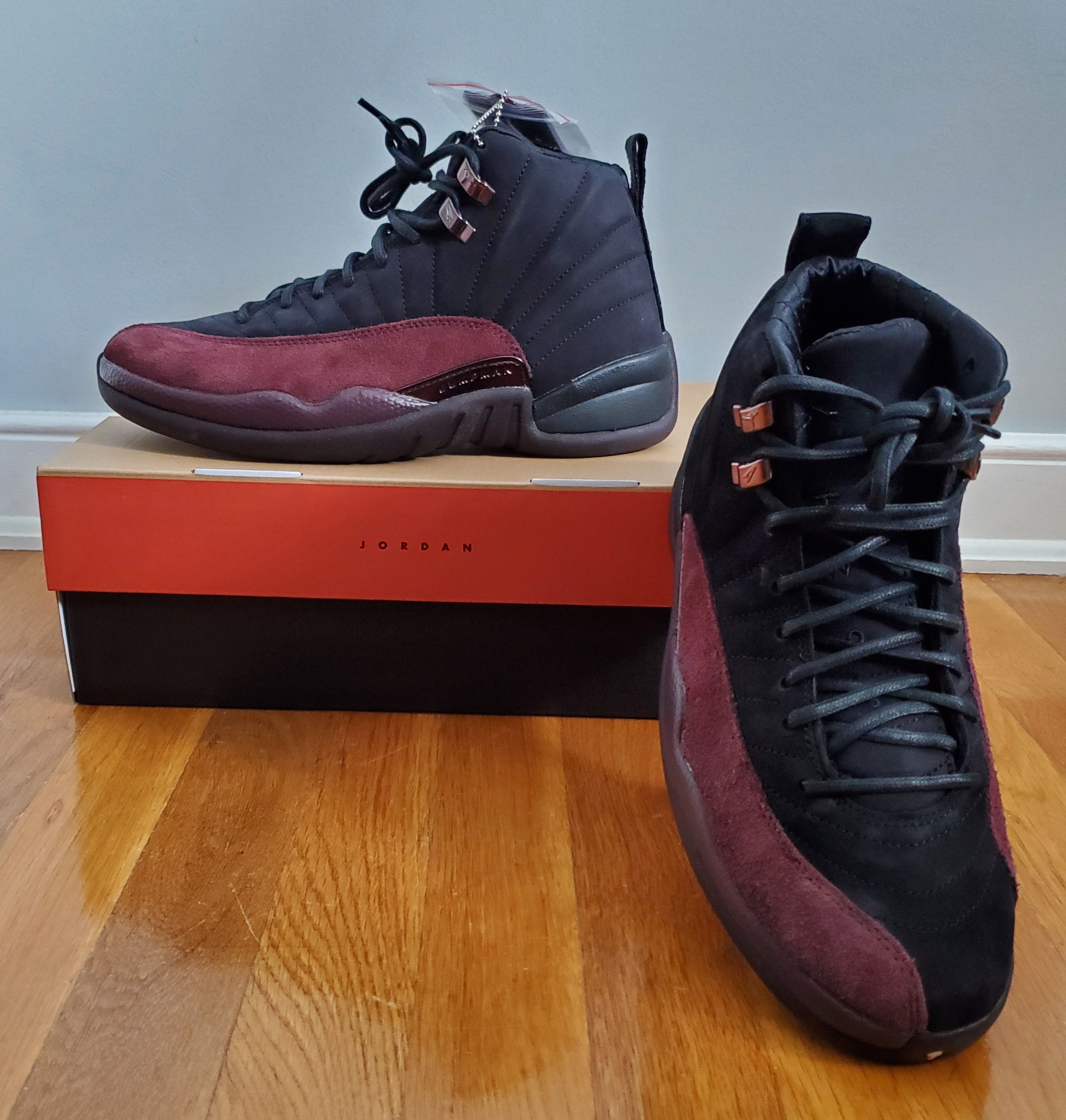 image of Nike Air Jordan 12 Retro Sp A Ma Maniére Black Shoes in Black/Burgundy, Women's (Size 10)
