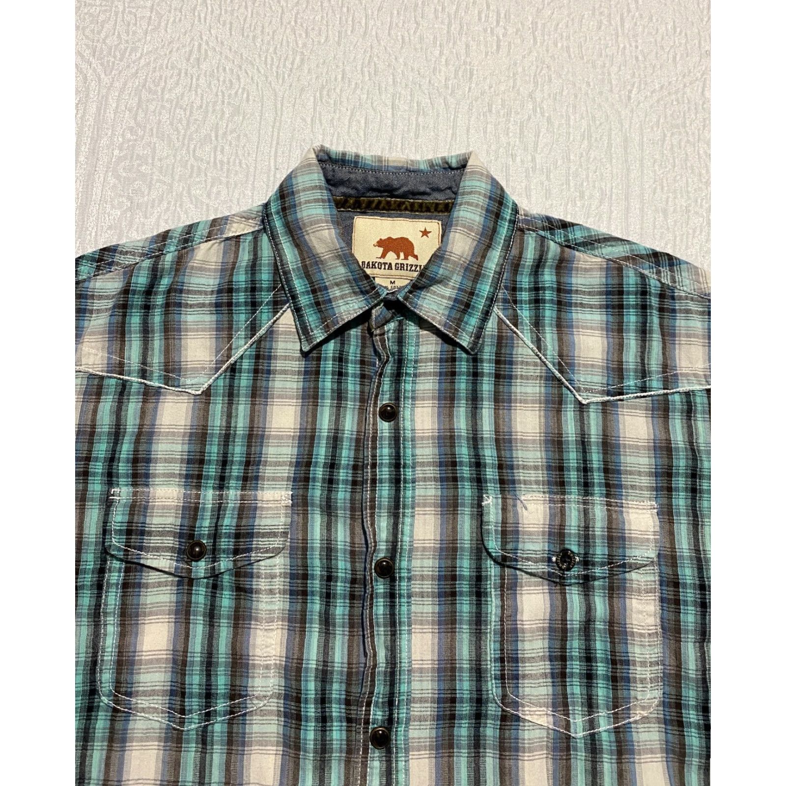 Vintage Dakota Grizzly Shirt Mens M Green Blue Plaid Pearl Snap Casual Western Cowboy Shirt Size US M / EU 48-50 / 2 - 2 Thumbnail