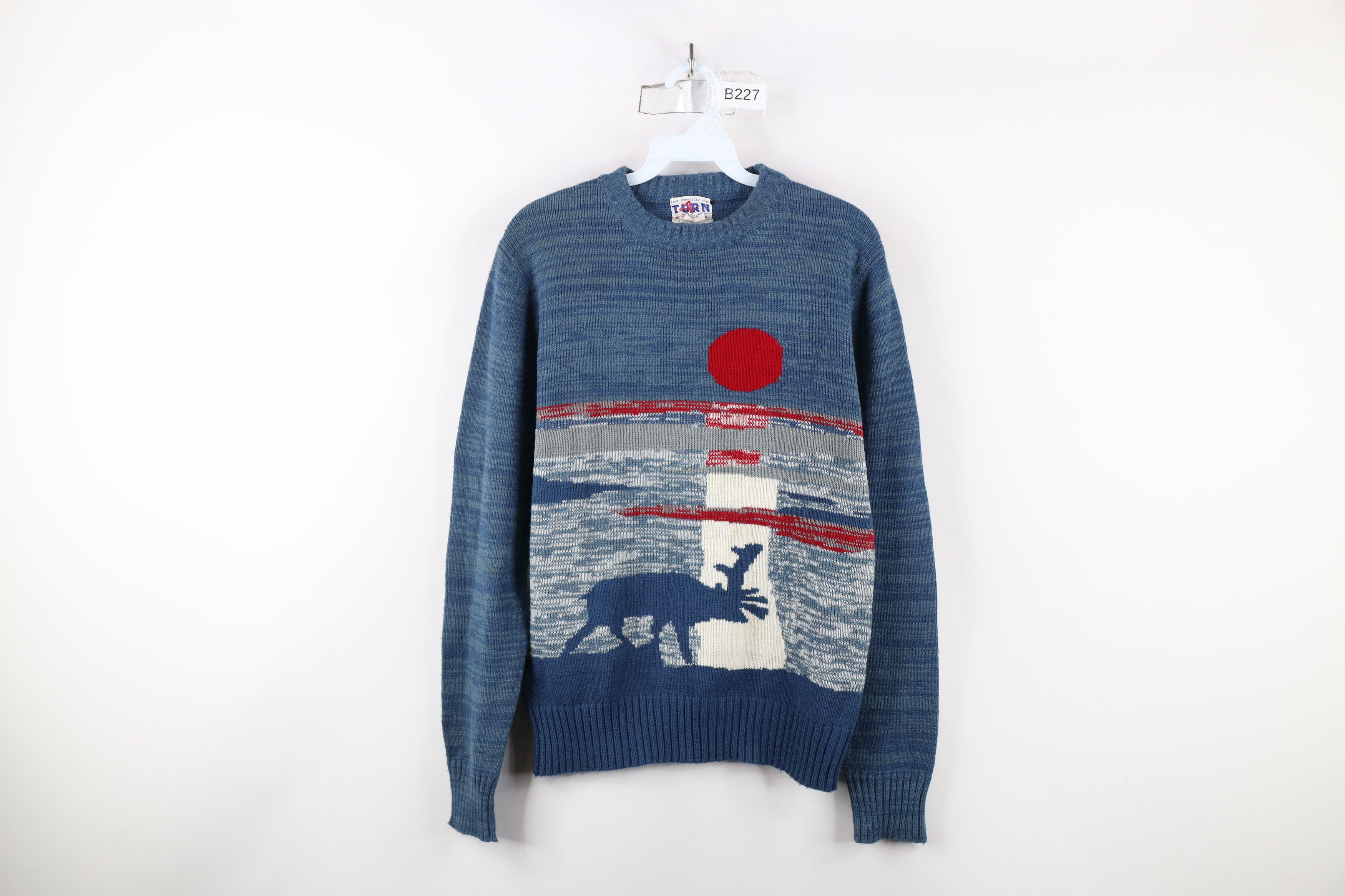 Vintage 70s Streetwear Abstract Moose Sunset Knit Sweater