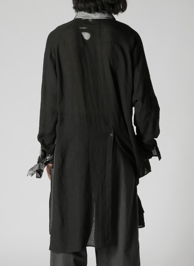 Yohji Yamamoto Yohji Yamamoto Pour Homme - Linen Gathered Hem Long Shirt Size US M / EU 48-50 / 2 - 7 Thumbnail