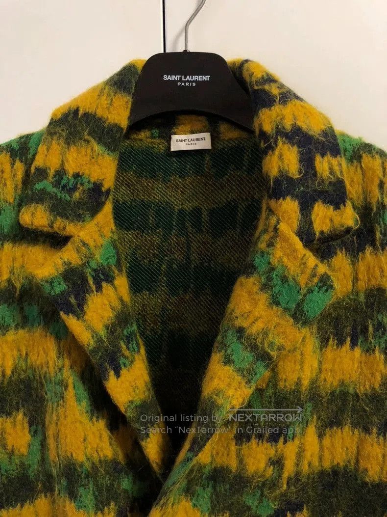 Saint Laurent Yellow-Green Horizontal Stripe Knit Cardigan.