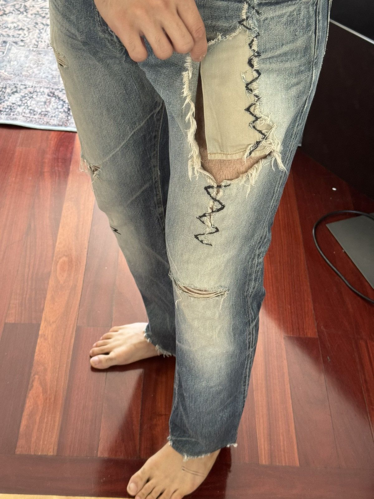 Jun Takahashi × Undercover Distressed Undercover SS07 "CHAOS" Jeans Zipper Waist Denim Size US 30 / EU 46 - 7 Thumbnail