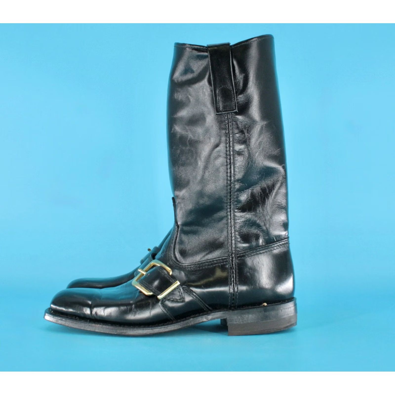 Vintage Texas Boots Men’s 70s VTG NOS Black Leather Boot 7.5 D 1970s Engineer Captoe Style Size US 8 / EU 41 - 4 Thumbnail