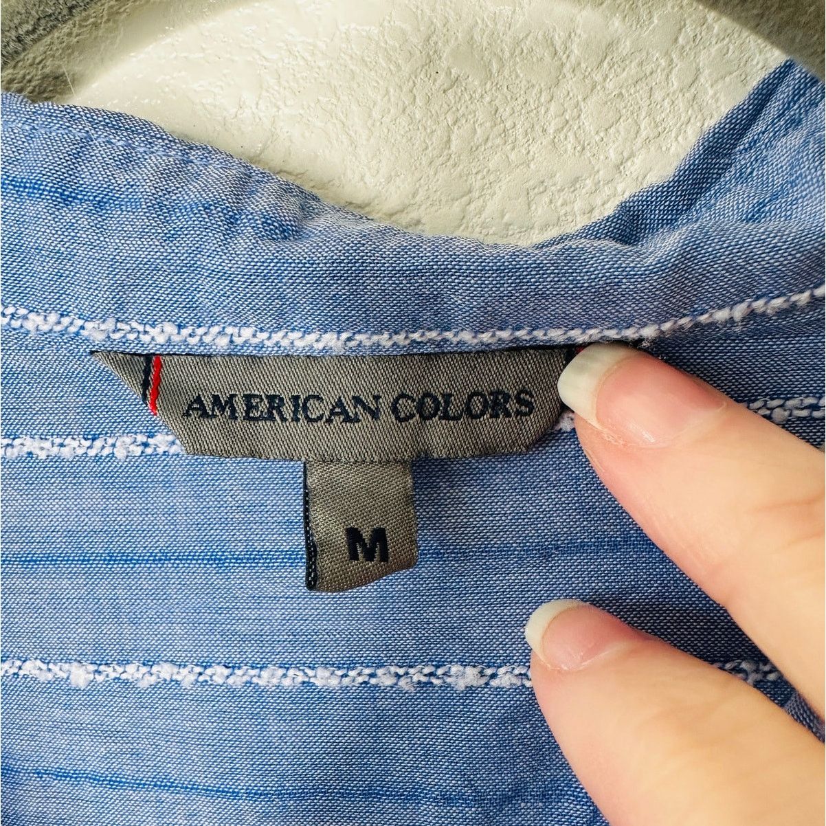 Other American Colors Blue White Fuzzy Stitch Stripe Button Shirt Size M / US 6-8 / IT 42-44 - 5 Thumbnail