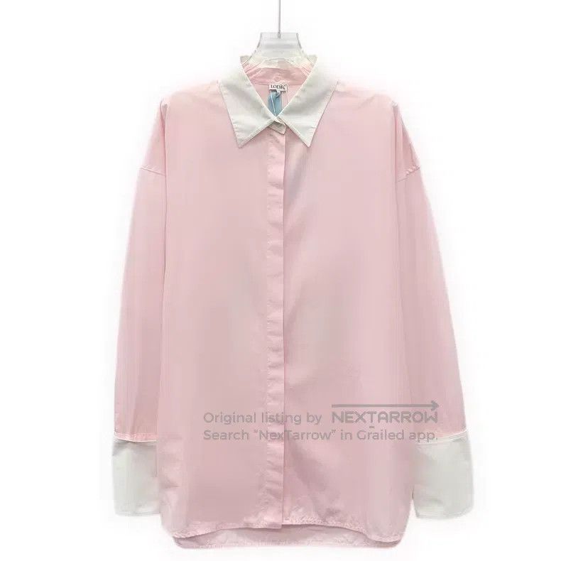 Loewe Loewe 23 Model Pink Logo Embroidered Cotton Collar Long Sl Size XS / US 0-2 / IT 36-38 - 1 Thumbnail