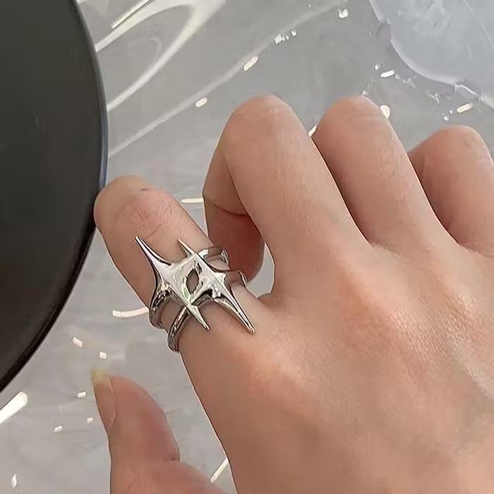 Jewelry × Vintage Abstract Star Ring Silver Slime Modern Punk Art Psychedelic Size ONE SIZE - 2 Thumbnail