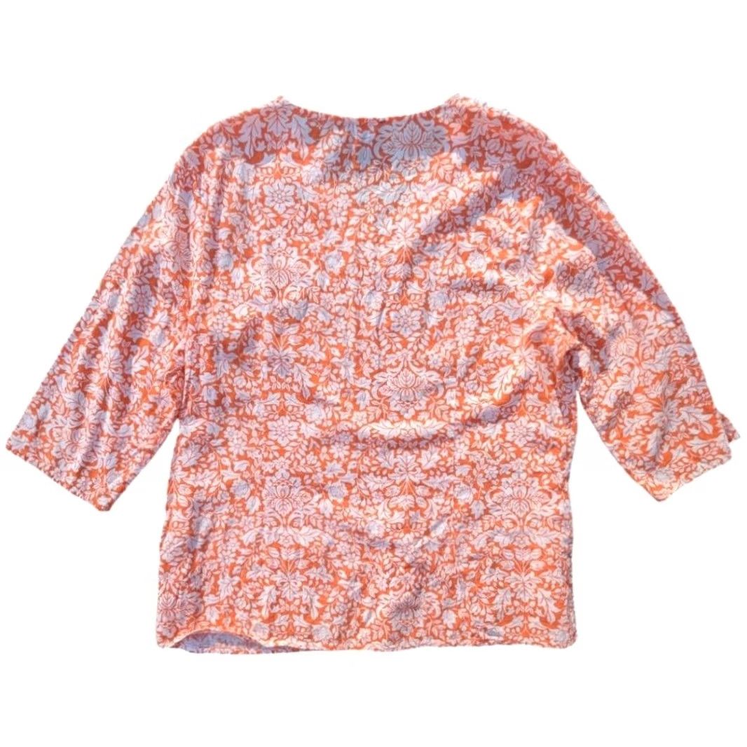Vintage VINTAGE Carole Little Orange White Floral Top Women's 1X Linen Blend Size XL / US 12-14 / IT 48-50 - 2 Thumbnail