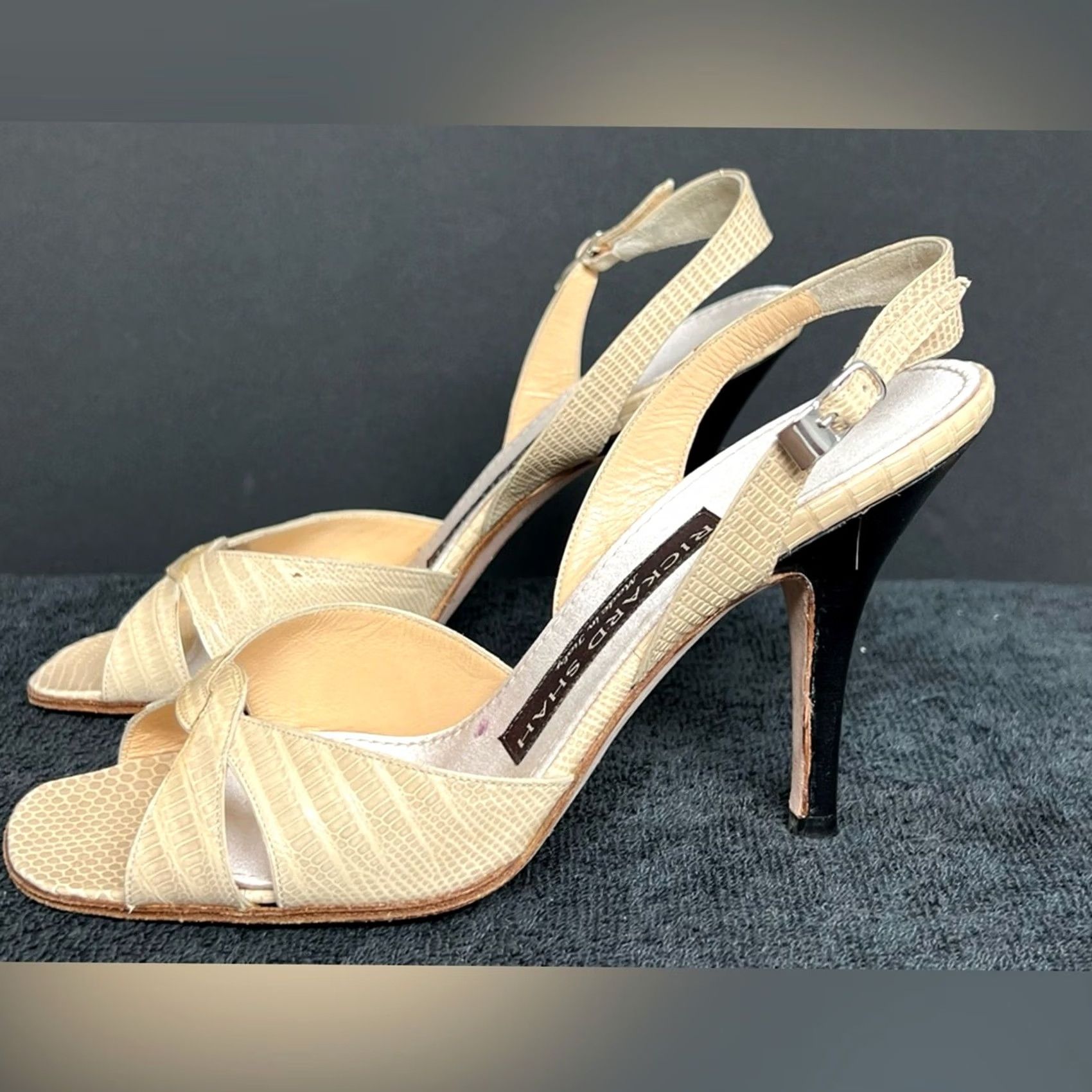 Vintage Rickard Shah Women Sandal Beige With High Heel 36M Exotic Made in Italy Pump Leather Cream Women 6 Size US 6 / IT 36 - 3 Thumbnail