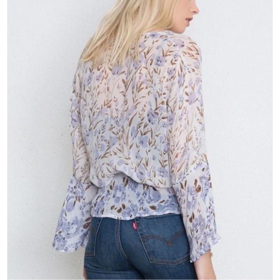 Chan Luu Chan Luu Stonewash Mix Floral Wrap Top Sheer Lilac Print S Size S / US 4 / IT 40 - 3 Thumbnail