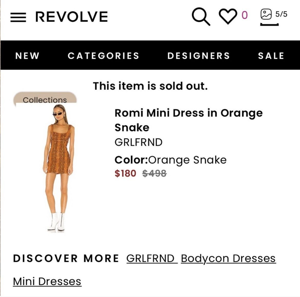 GRLFRND Romi Mini Dress in Orange Snake GRLFRND Size M / US 6-8 / IT 42-44 - 5 Thumbnail
