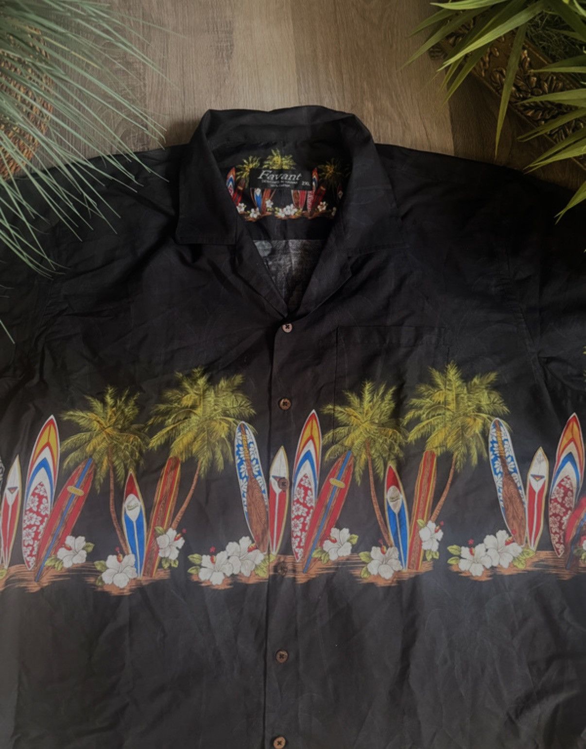 Vintage Favani Hawaiian Shirt Men Surfboards Palm Tree Cotton Vtg 90 Size US XXL / EU 58 / 5 - 3 Thumbnail