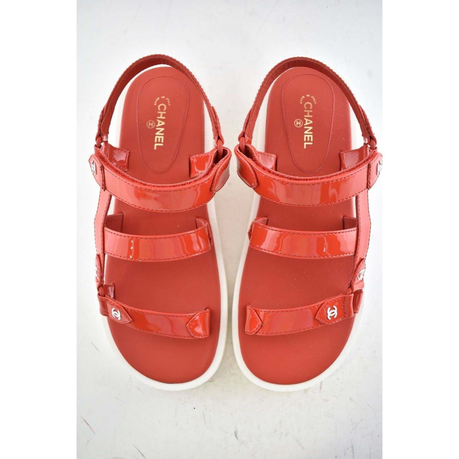 Chanel Chanel 20C Red Patent White CC Logo Mule Slide Strap Size US 10 / IT 40 - 4 Thumbnail