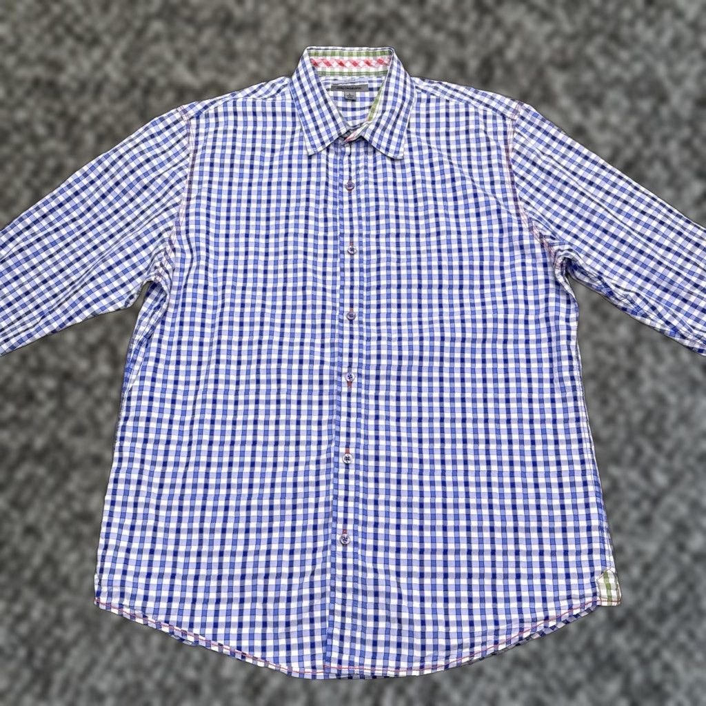 Johnston & Murphy Johnston & Murphy Slim Fit Shirt Mens Large Blue Check Button-Up Shirt Size US L / EU 52-54 / 3 - 1 Thumbnail
